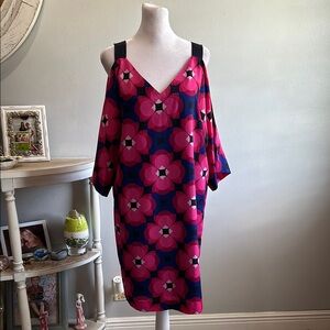 [Trina Turk] Pink/Blue Cold Shoulder Dress - Size Medium